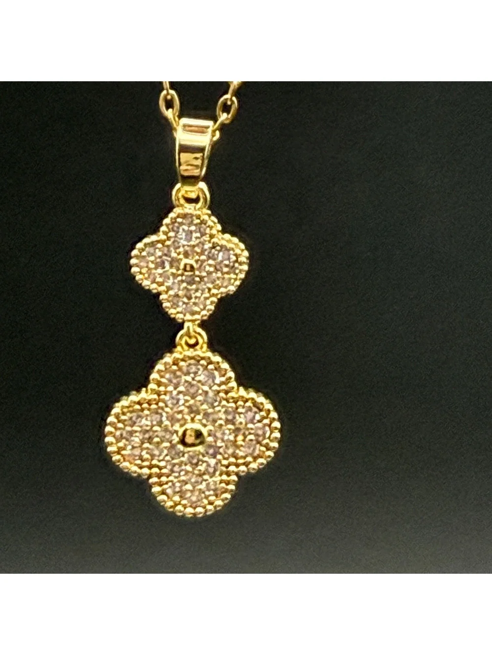 candy+clover double gold clover pave crystal pendant with free chain